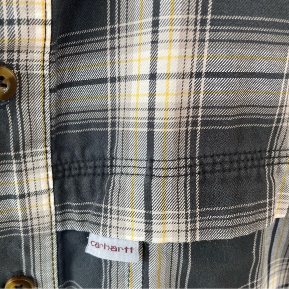 Carhartt Large Force Relaxed Fit Gray Plaid Button Up Outdoors Long Sleeve Logo - Picture 11 of 11